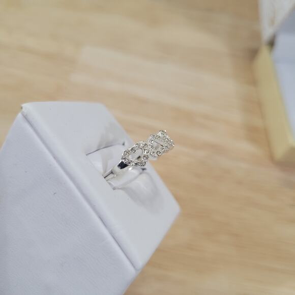 Charter Club Fine Silver Plate Pavé Open Heart Ring Anniversary Gift Size 7 - Picture 5 of 6